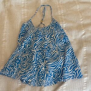 Blue and White Patterned Lily Pulitzer XS Silk Tank Top.